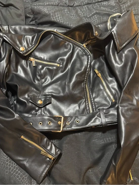 HOUSE OF CB ROMERA FAUX LEATHER VEGAN LEATHER TOP JACKET - Picture 11 of 11